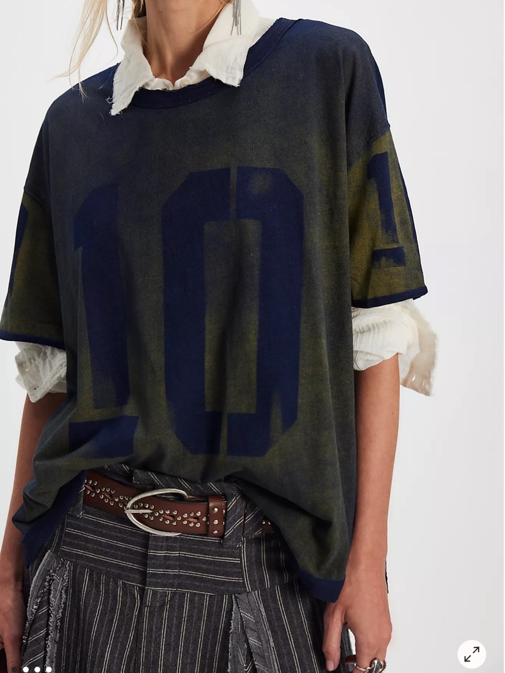 Free People Washed Red Tee with Navy '10' Graphic